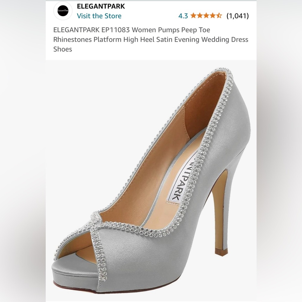 Elegantpark Satin Peep-toe Pump with Rhinestone Trim